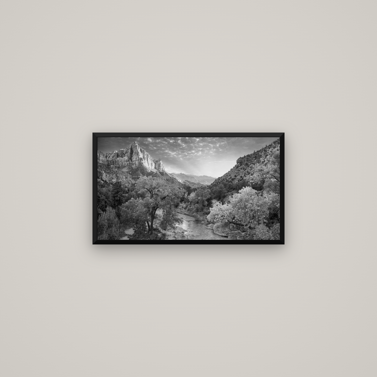 Canyon Evening, Zion National Park — Basel Black Matte, 64×36 cm. New Zealand fine art wall art by Stephen Milner.
