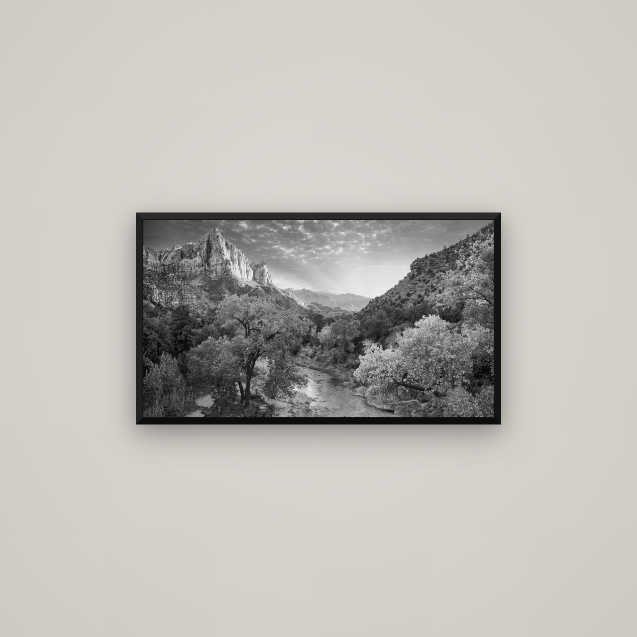 Canyon Evening, Zion National Park — Basel Black Matte, 80×45 cm. New Zealand fine art wall art by Stephen Milner.