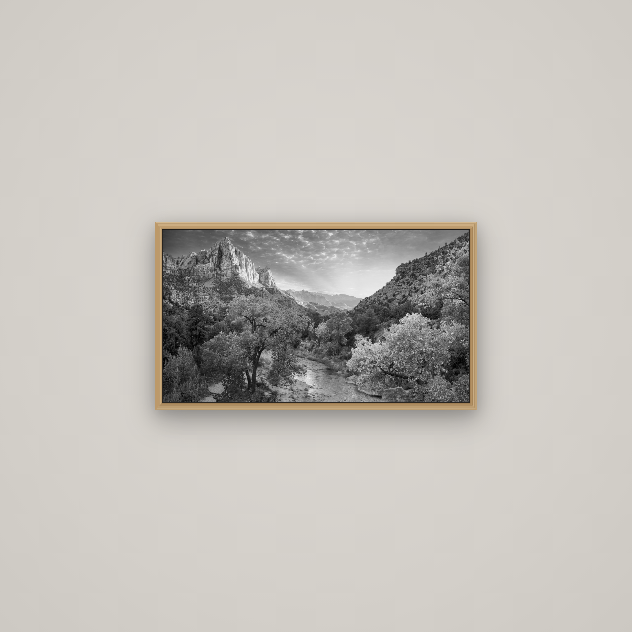 Canyon Evening, Zion National Park, Basel Natural Oak, 64×36 cm. New Zealand fine art wall art by Stephen Milner.