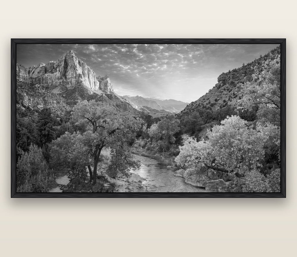 Canyon Evening, Zion National Park — black float frame canvas, 200 × 130 cm. New Zealand fine art landscape wall art by Stephen Milner.