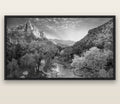 Canyon Evening, Zion National Park — black float frame canvas, 200 × 130 cm. New Zealand fine art landscape wall art by Stephen Milner.
