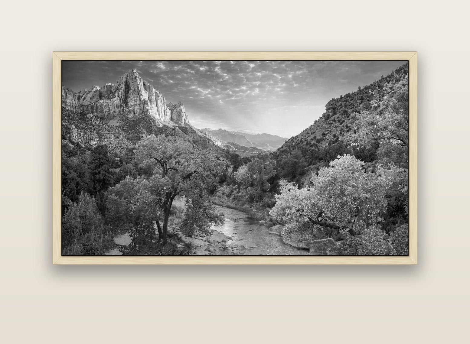 Canyon Evening, Zion National Park — natural float frame canvas, 152 × 86 cm. New Zealand fine art landscape wall art by Stephen Milner.