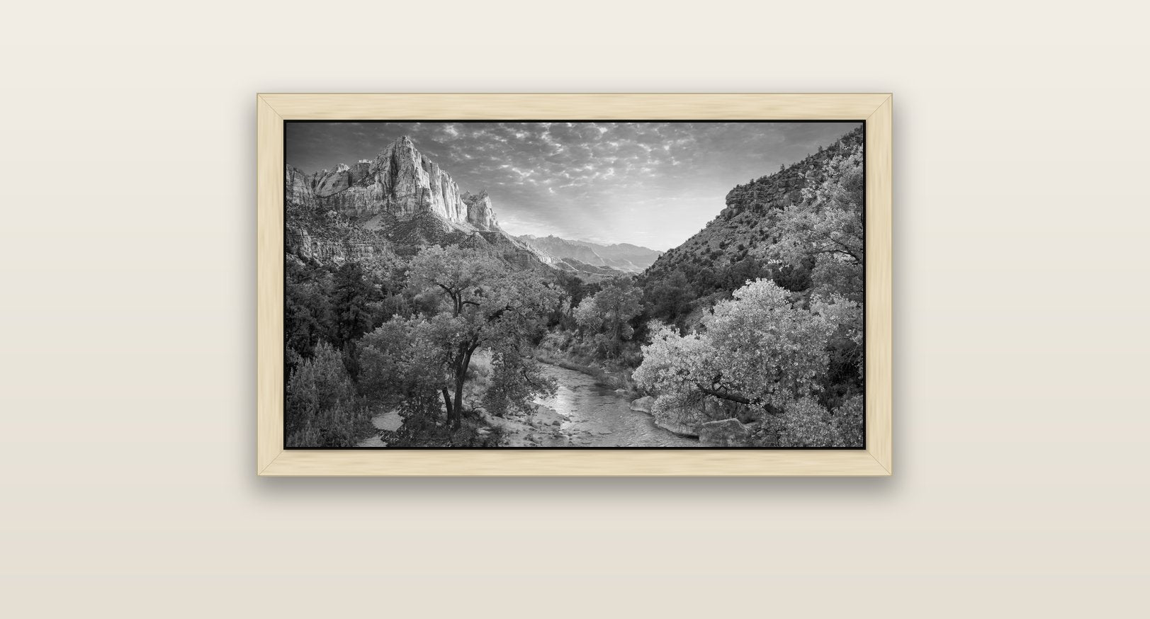 Canyon Evening, Zion National Park — natural float frame canvas, 81 × 46 cm. New Zealand fine art landscape wall art by Stephen Milner.