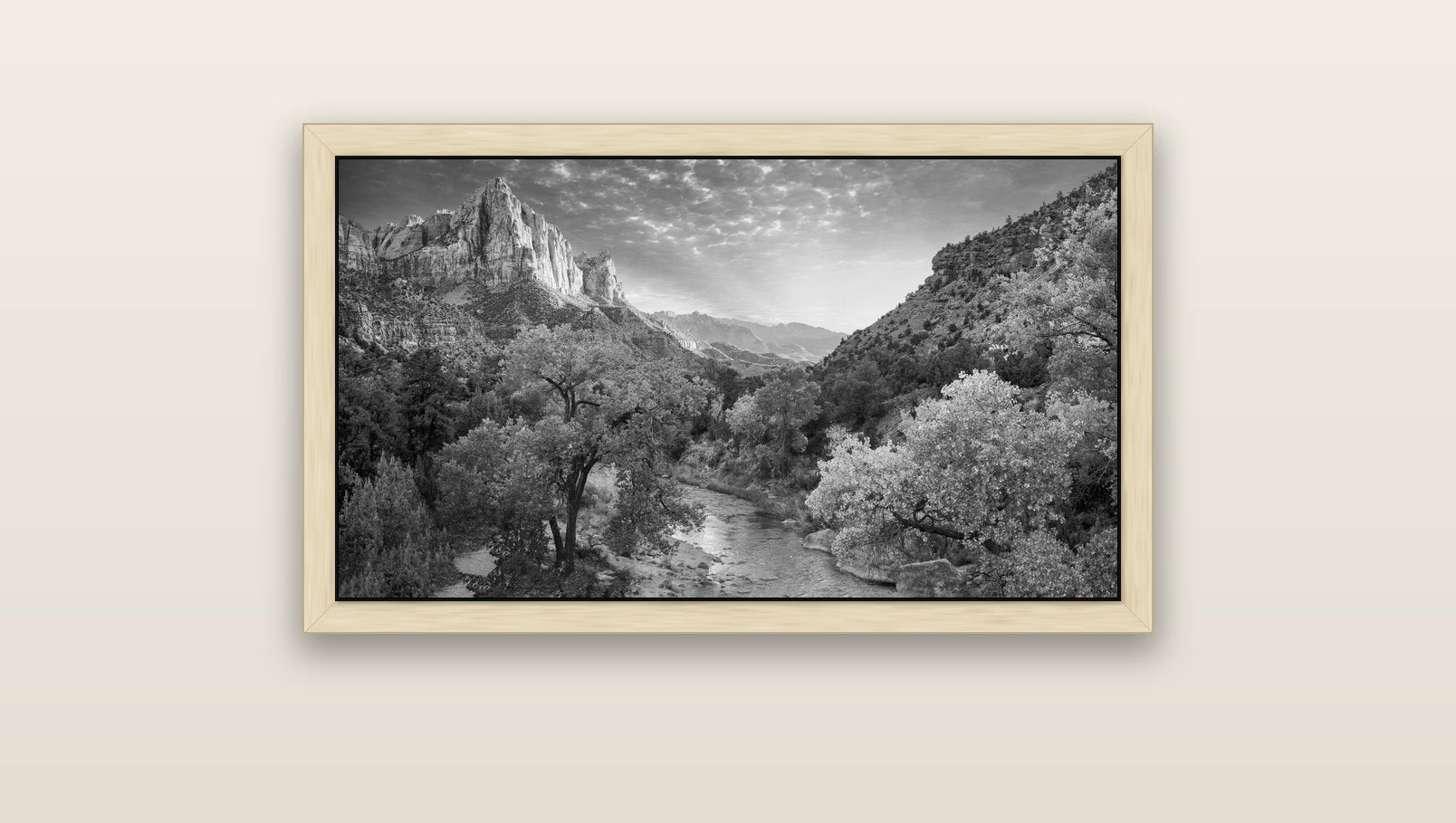 Canyon Evening, Zion National Park — natural float frame canvas, 91 × 51 cm. New Zealand fine art landscape wall art by Stephen Milner.