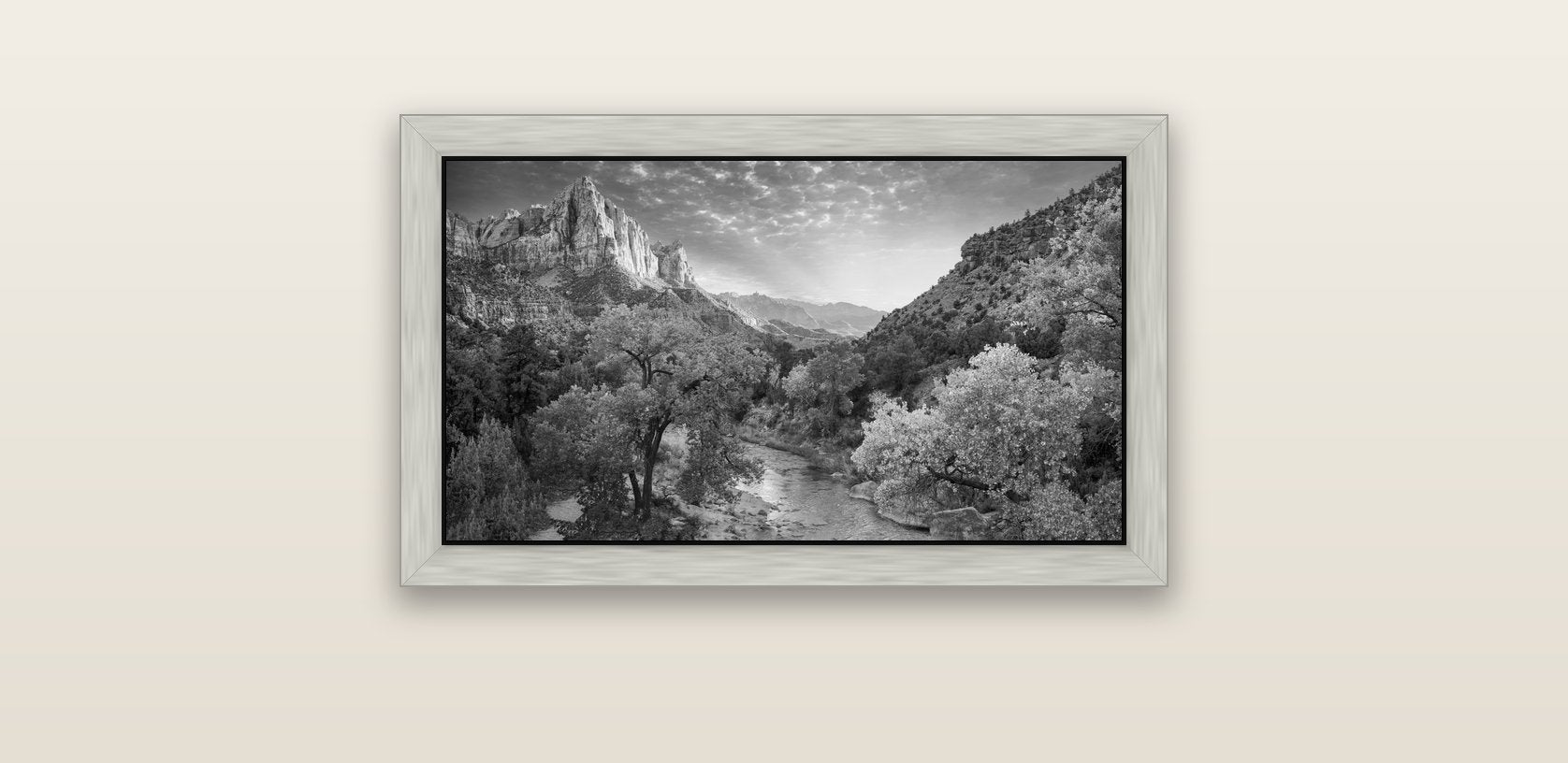 Canyon Evening, Zion National Park — silver float frame canvas, 61 × 36 cm. New Zealand fine art landscape wall art by Stephen Milner.