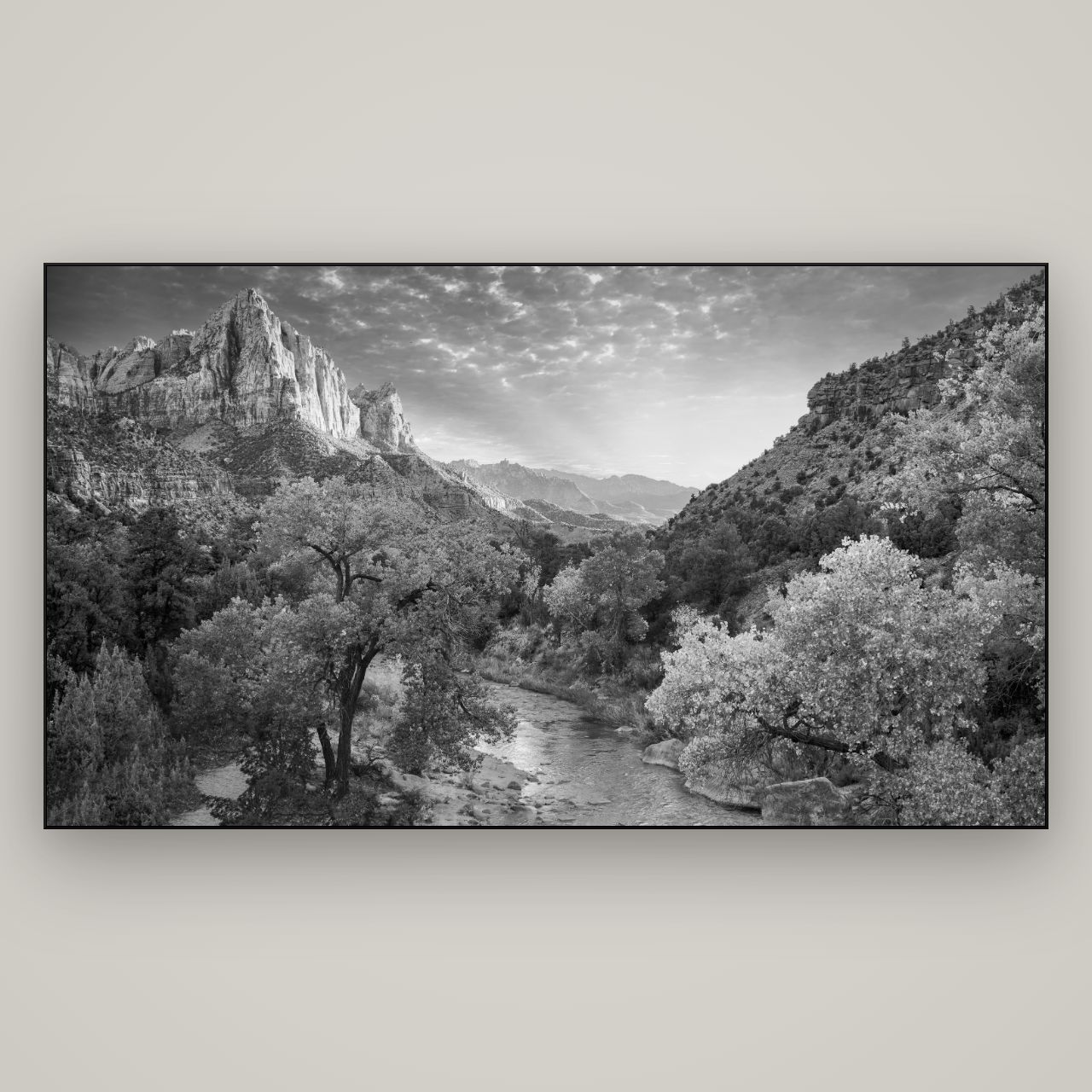 Canyon Evening, Zion National Park — Slimline Black, 196×110 cm. New Zealand fine art wall art by Stephen Milner.