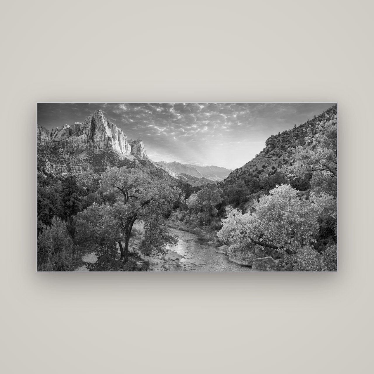 Canyon Evening, Zion National Park — Slimline Silver, 160×90 cm. New Zealand fine art wall art by Stephen Milner.