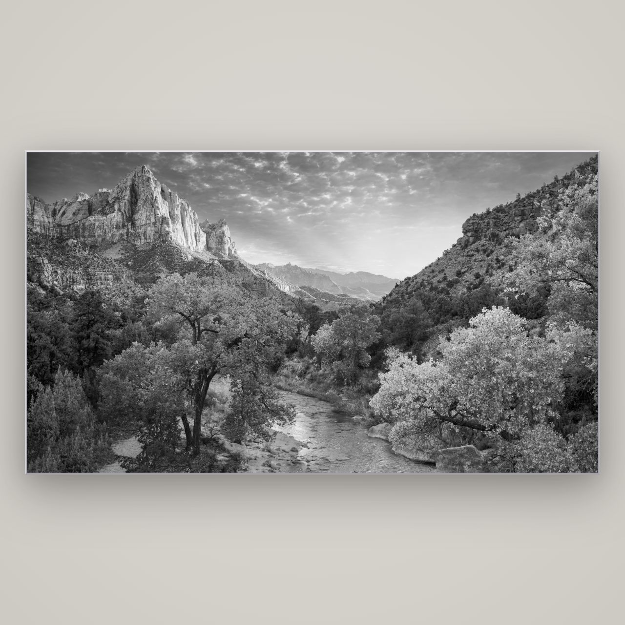 Canyon Evening, Zion National Park — Slimline Silver, 196×110 cm. New Zealand fine art wall art by Stephen Milner.