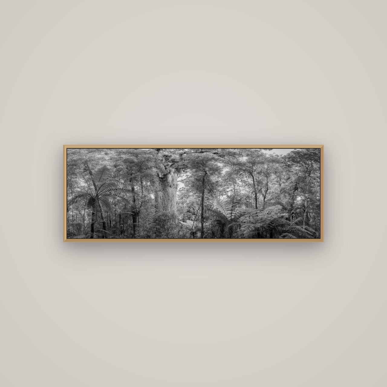 Cathedral of Giants, Ancient Kauri, Dargaville, Basel Natural Oak, 113×40 cm. New Zealand fine art wall art by Stephen Milner.