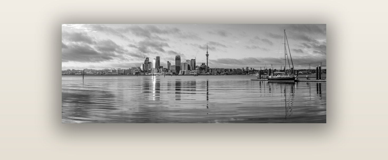 City of Dawn, Auckland's Majestic Awakening — acrylic glass print, 122 × 41 cm. New Zealand fine art landscape wall art by Stephen Milner.