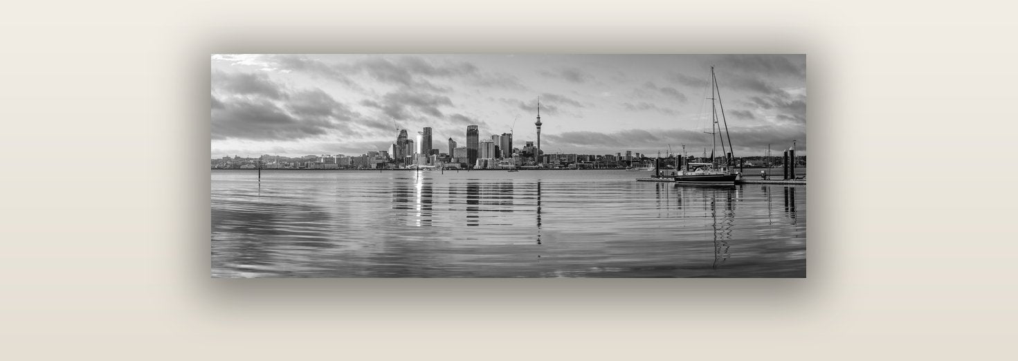City of Dawn, Auckland's Majestic Awakening — acrylic glass print, 91 × 30 cm. New Zealand fine art landscape wall art by Stephen Milner.