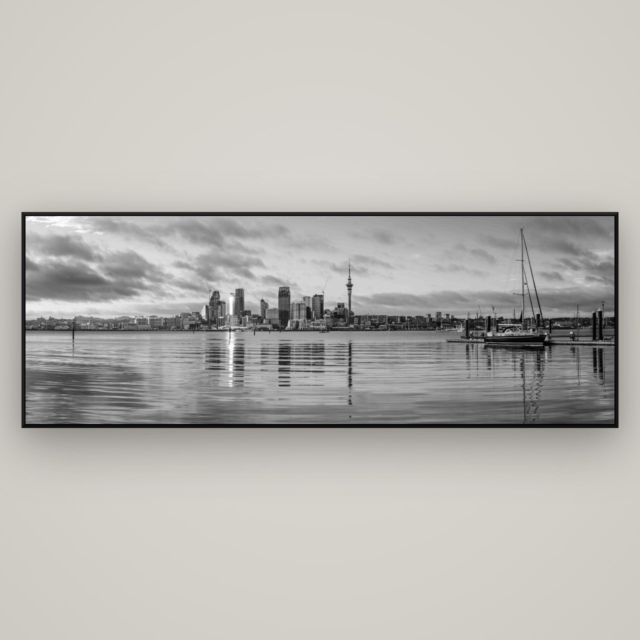 City of Dawn, Auckland's Majestic Awakening — ArtBox Black, 198×70 cm. New Zealand fine art wall art by Stephen Milner.