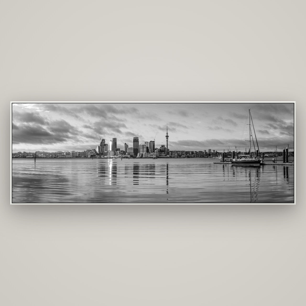 City of Dawn, Auckland's Majestic Awakening — ArtBox White, 198×70 cm. New Zealand fine art wall art by Stephen Milner.