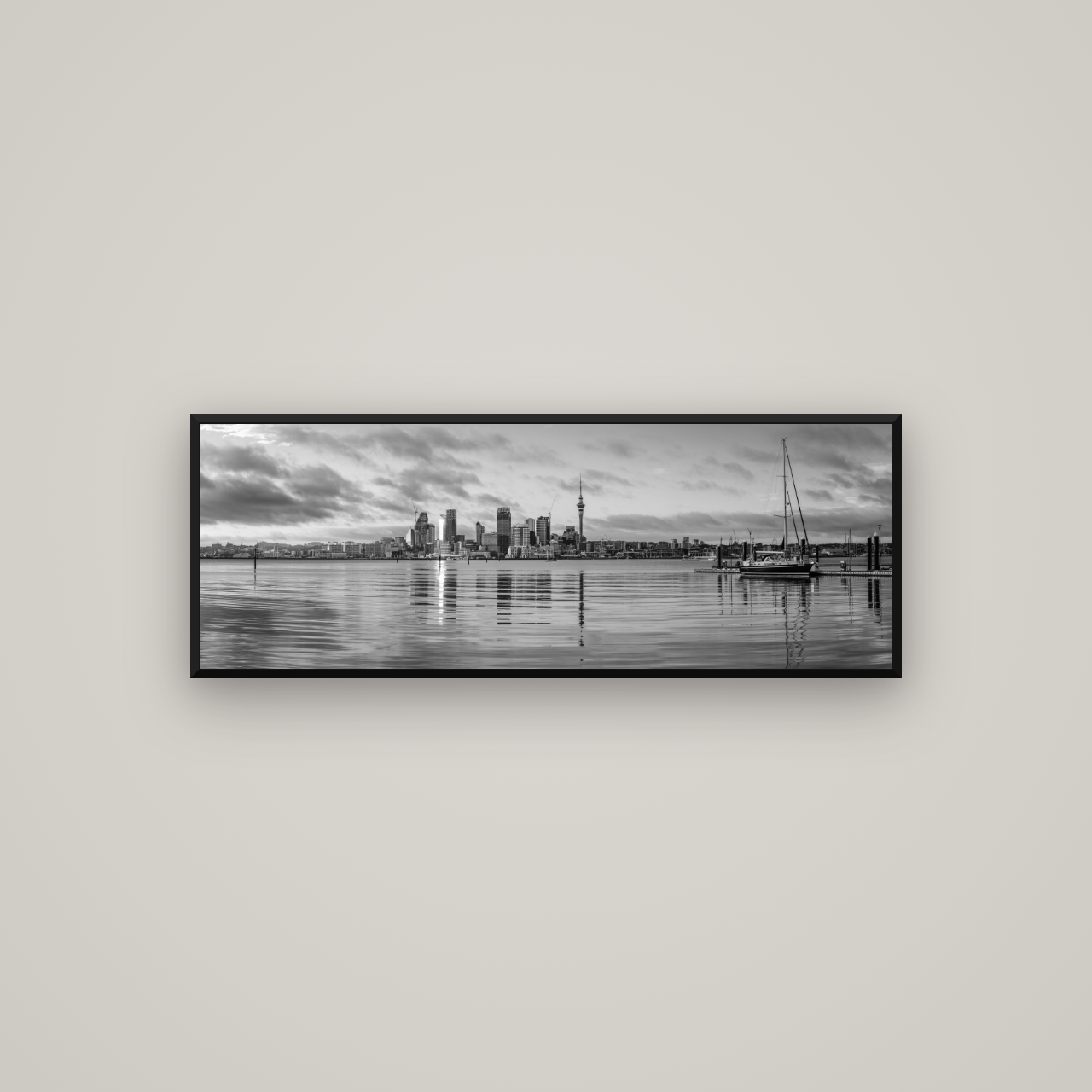 City of Dawn, Auckland's Majestic Awakening — Basel Black Matte, 113×40 cm. New Zealand fine art wall art by Stephen Milner.