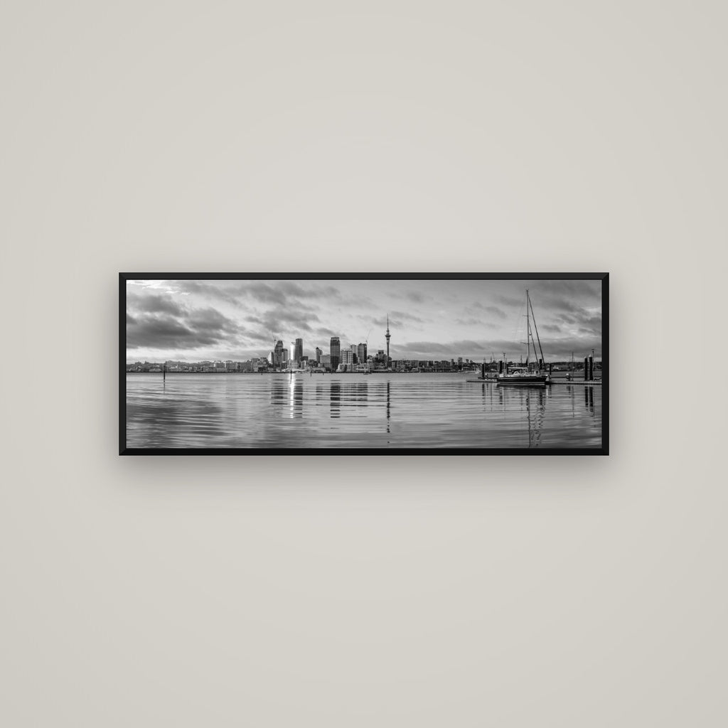 City of Dawn, Auckland's Majestic Awakening — Basel Black Matte, 113×40 cm. New Zealand fine art wall art by Stephen Milner.