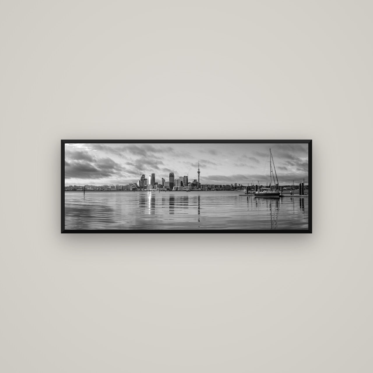 City of Dawn, Auckland's Majestic Awakening — Basel Black, 113×40 cm. New Zealand fine art wall art by Stephen Milner.