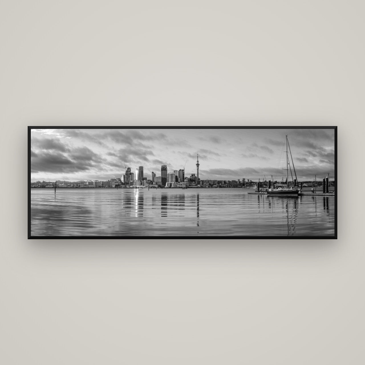 City of Dawn, Auckland's Majestic Awakening — Basel Black, 170×60 cm. New Zealand fine art wall art by Stephen Milner.