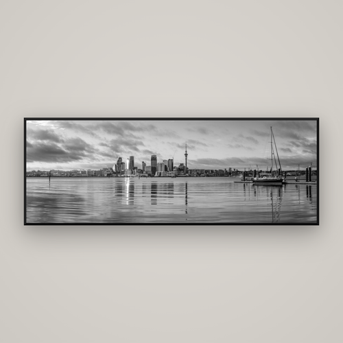 City of Dawn, Auckland's Majestic Awakening — Basel Black Matte, 198×70 cm. New Zealand fine art wall art by Stephen Milner.