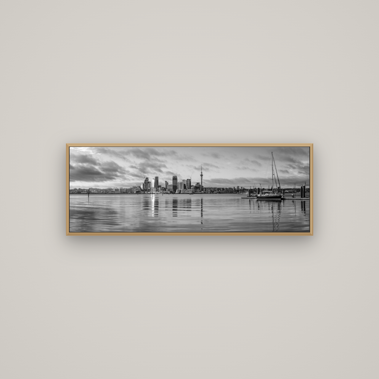 City of Dawn, Auckland's Majestic Awakening, Basel Natural Oak, 113×40 cm. New Zealand fine art wall art by Stephen Milner.