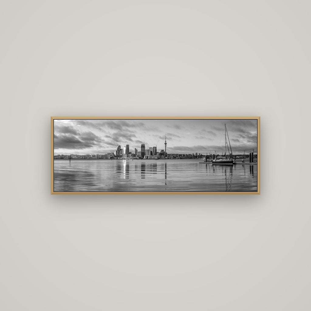 City of Dawn, Auckland's Majestic Awakening, Basel Natural Oak, 113×40 cm. New Zealand fine art wall art by Stephen Milner.