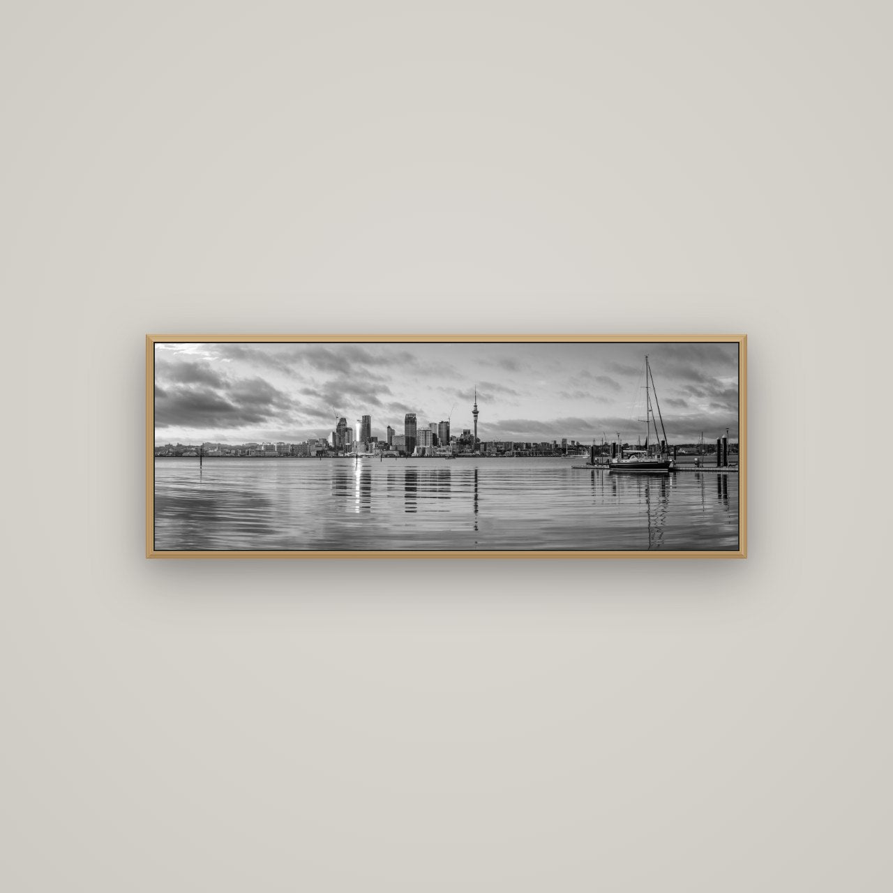 City of Dawn, Auckland's Majestic Awakening, Basel Natural Oak, 113×40 cm. New Zealand fine art wall art by Stephen Milner.