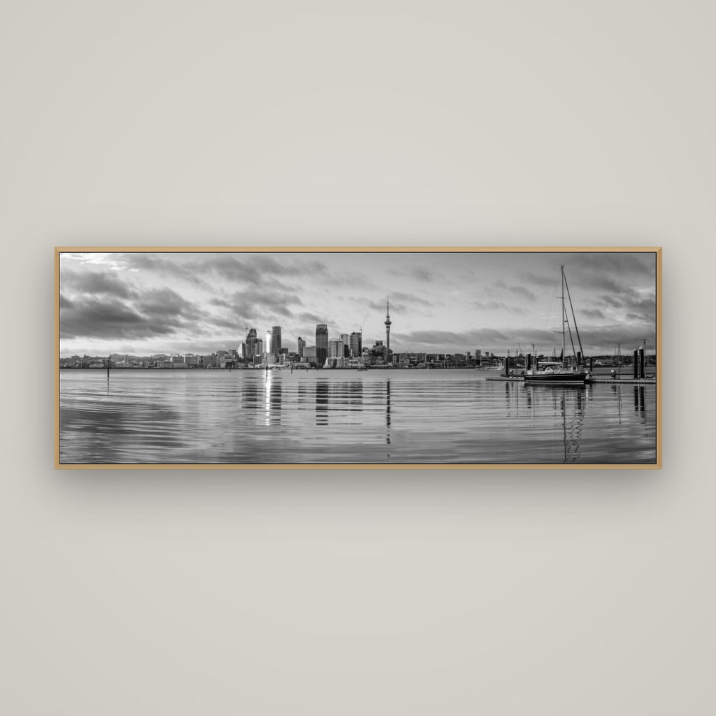 City of Dawn, Auckland's Majestic Awakening, Basel Natural Oak, 170×60 cm. New Zealand fine art wall art by Stephen Milner.
