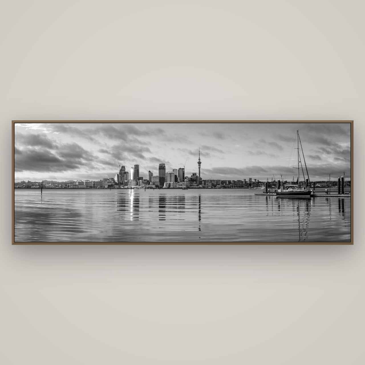 City of Dawn, Auckland's Majestic Awakening, Basel Walnut, 198×70 cm. New Zealand fine art wall art by Stephen Milner.