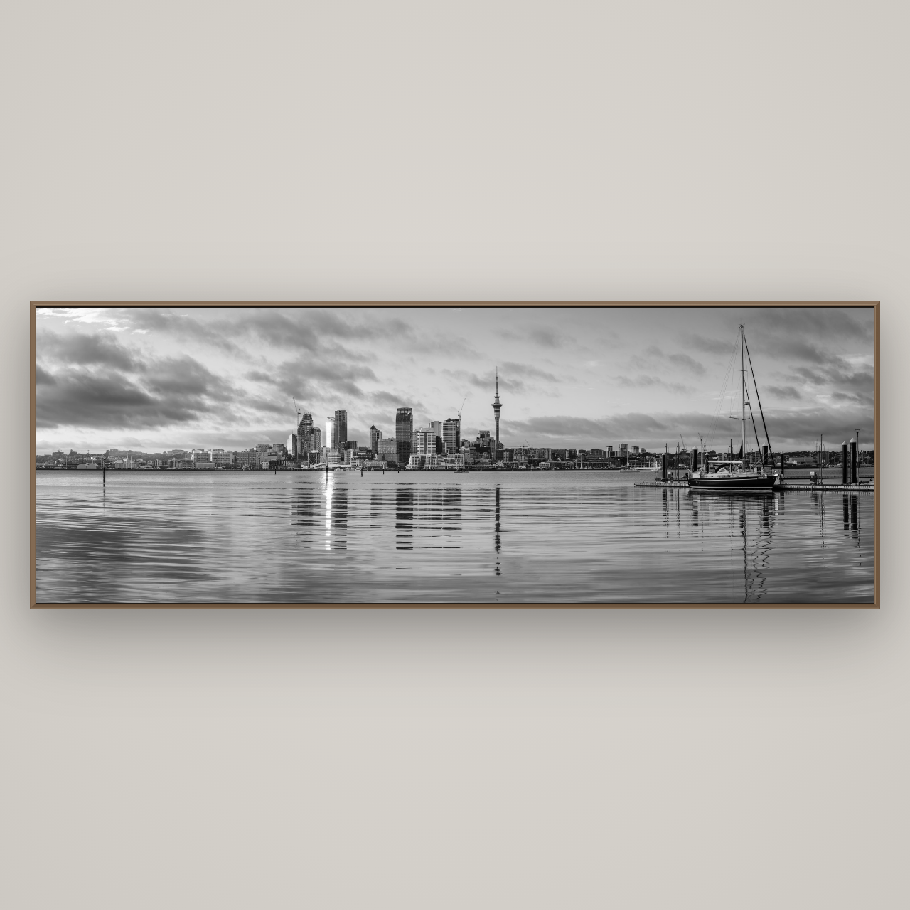 City of Dawn, Auckland's Majestic Awakening, Basel Walnut, 227×80 cm. New Zealand fine art wall art by Stephen Milner.