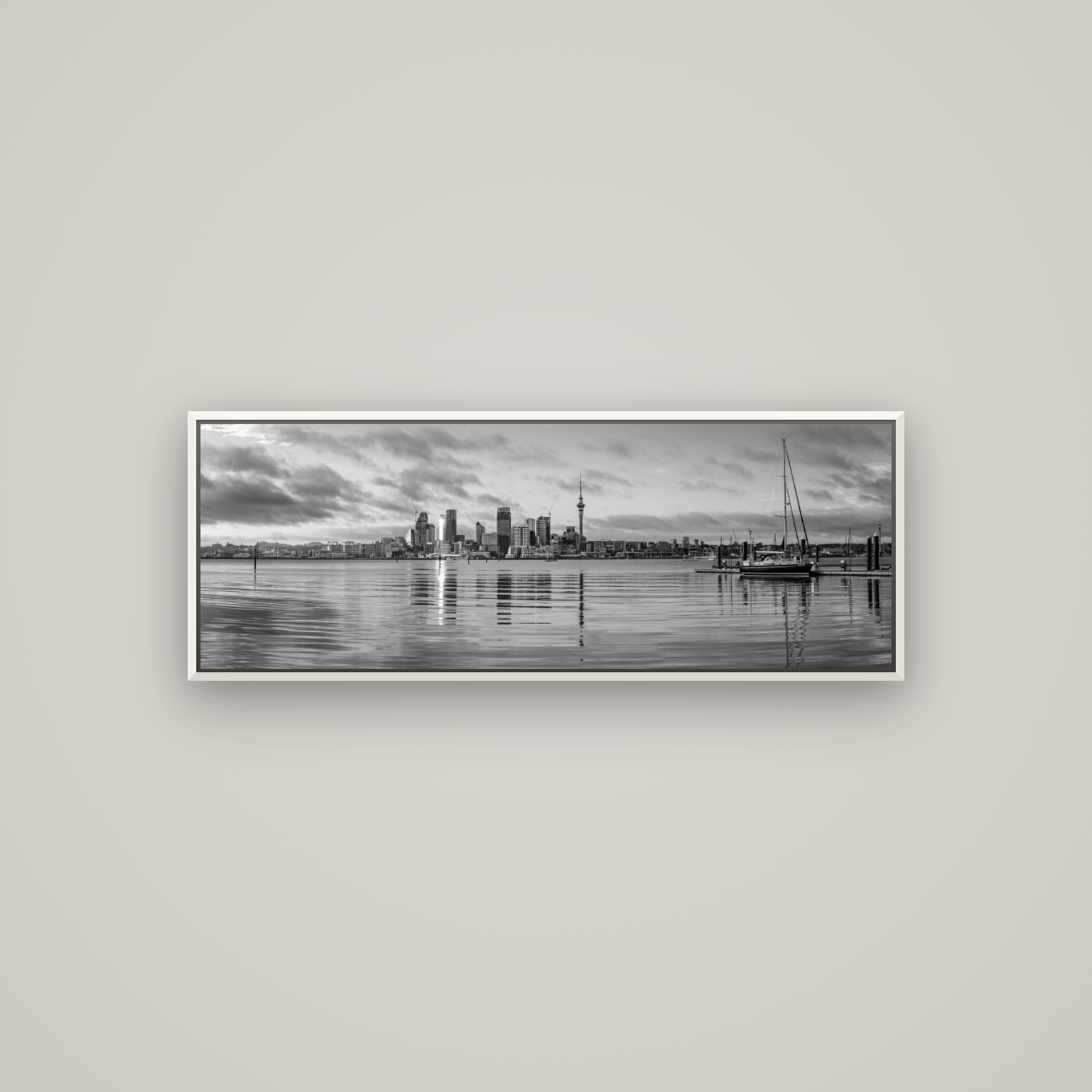 City of Dawn, Auckland's Majestic Awakening — Basel White, 113×40 cm. New Zealand fine art wall art by Stephen Milner.