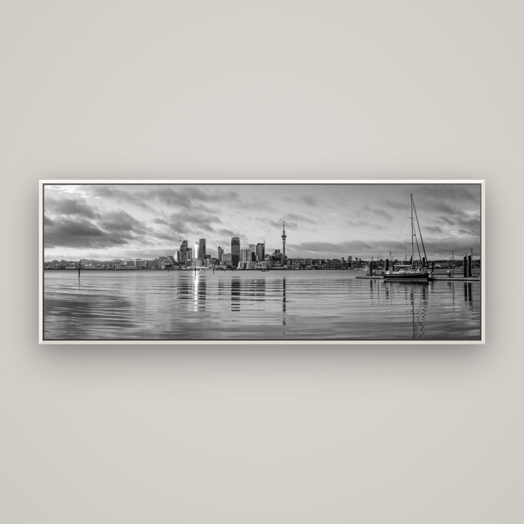 City of Dawn, Auckland's Majestic Awakening — Basel White, 170×60 cm. New Zealand fine art wall art by Stephen Milner.