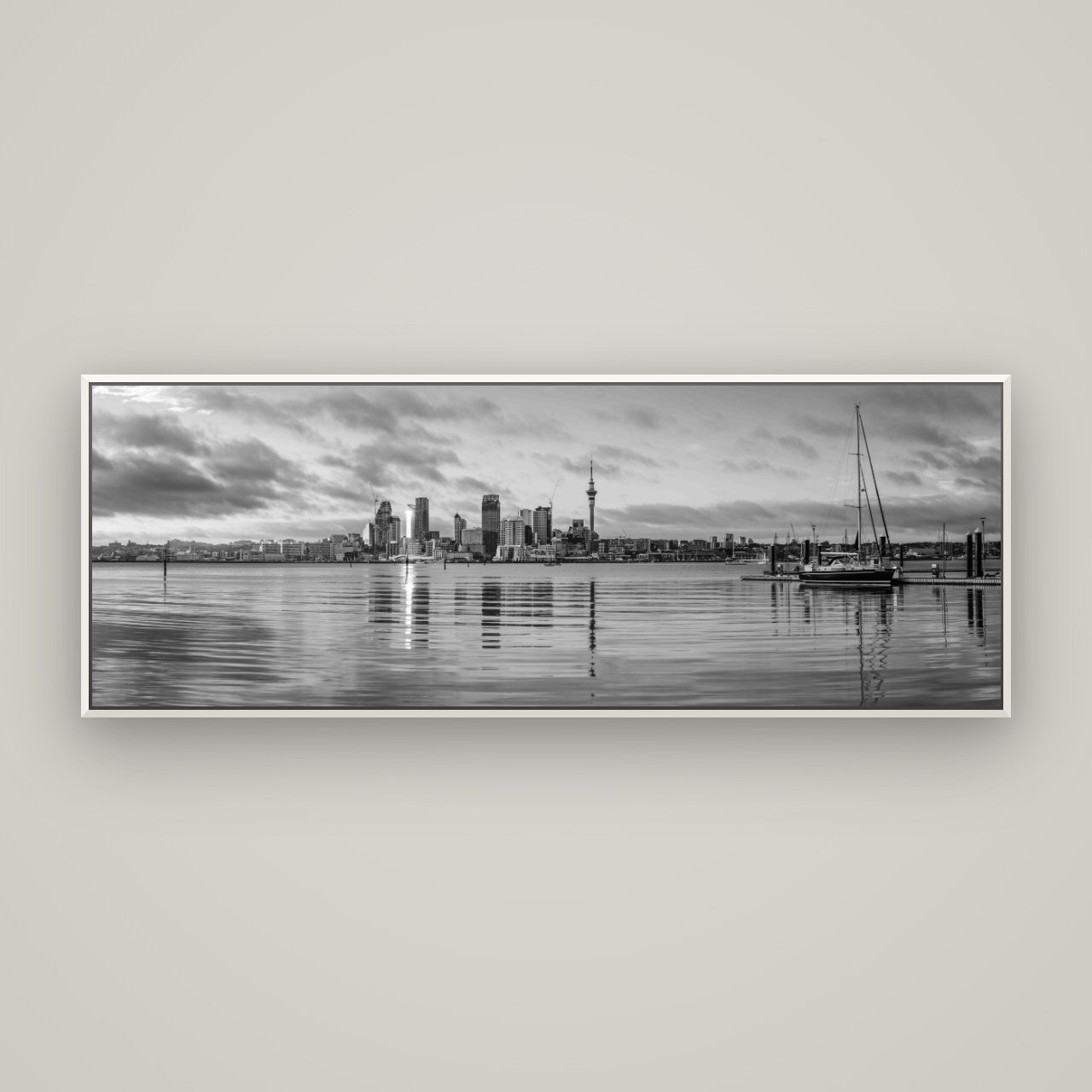 City of Dawn, Auckland's Majestic Awakening — Basel White, 170×60 cm. New Zealand fine art wall art by Stephen Milner.