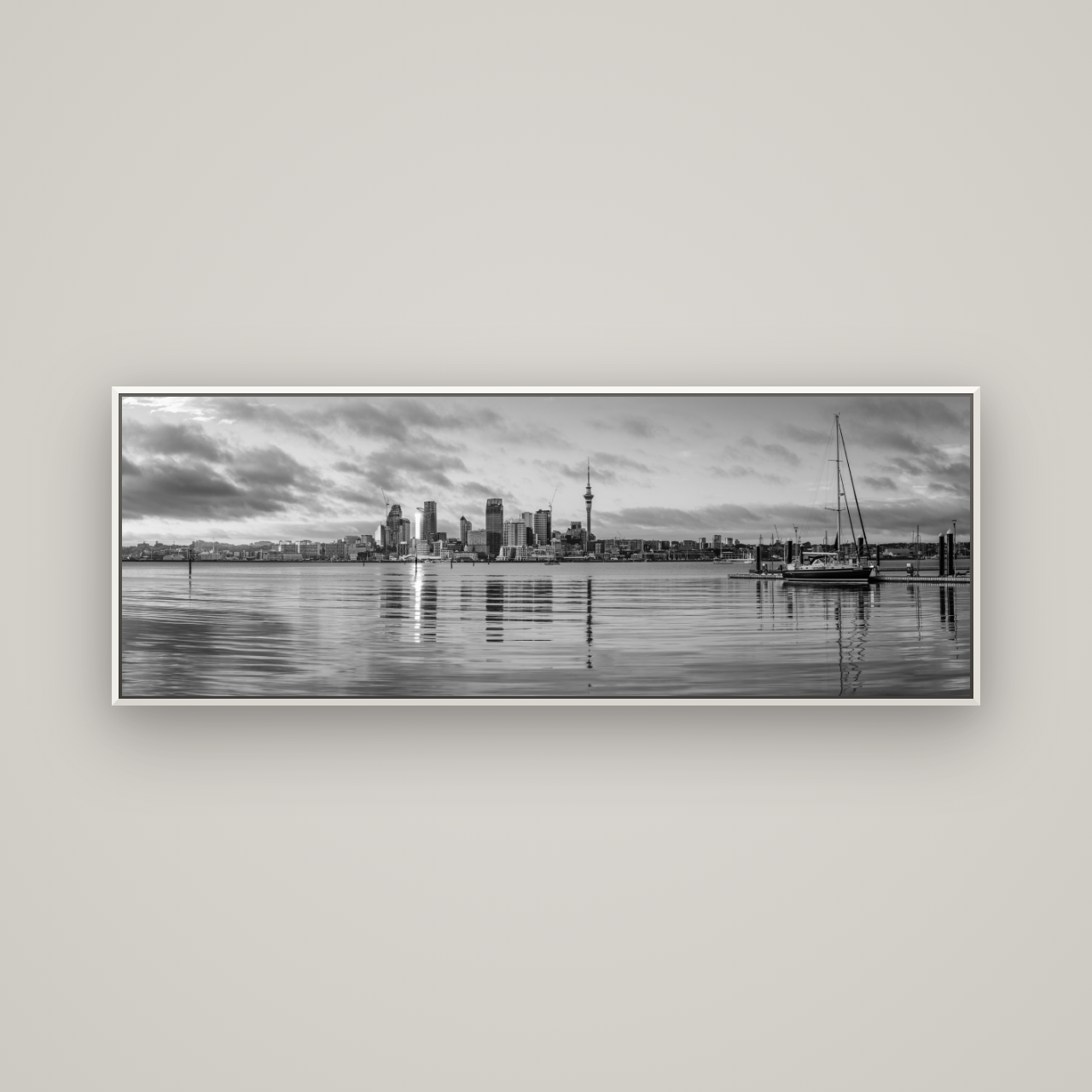 City of Dawn, Auckland's Majestic Awakening — Basel White, 170×60 cm. New Zealand fine art wall art by Stephen Milner.