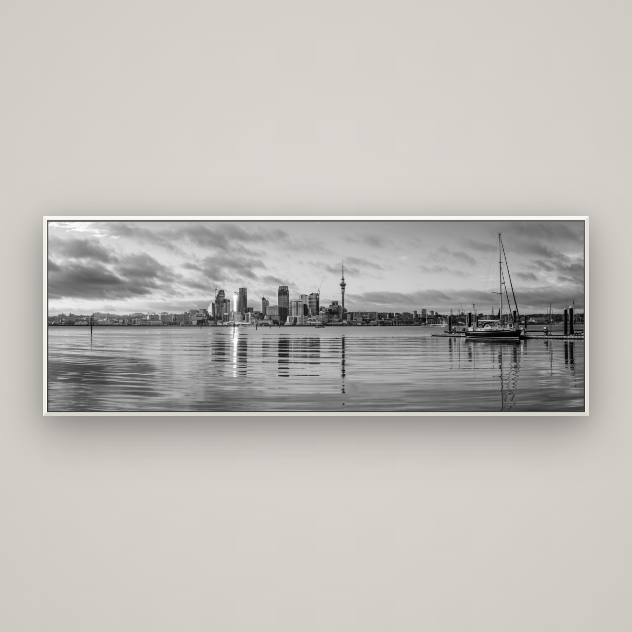 City of Dawn, Auckland's Majestic Awakening — Basel White, 198×70 cm. New Zealand fine art wall art by Stephen Milner.