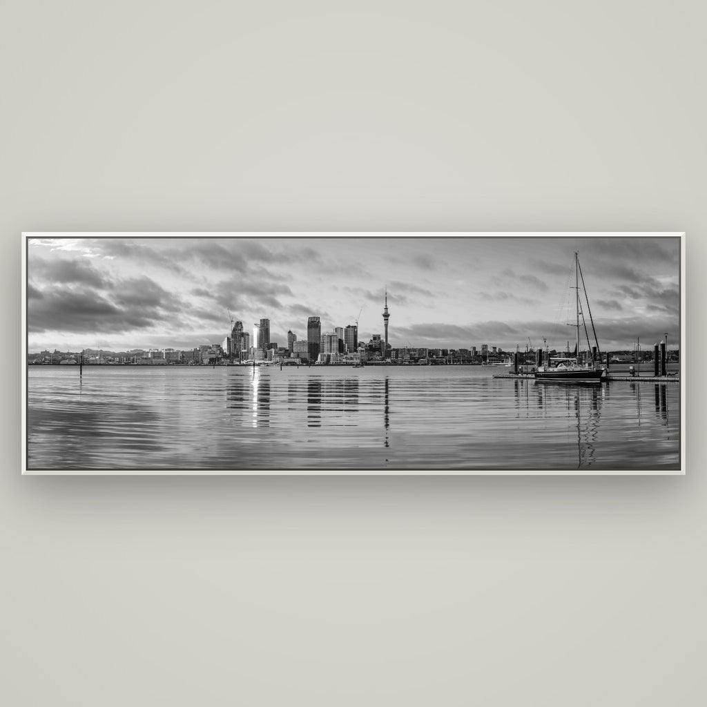 City of Dawn, Auckland's Majestic Awakening — Basel White, 198×70 cm. New Zealand fine art wall art by Stephen Milner.