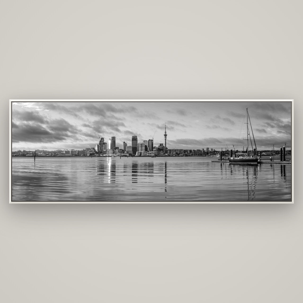 City of Dawn, Auckland's Majestic Awakening — Basel White, 198×70 cm. New Zealand fine art wall art by Stephen Milner.