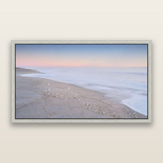 Coastal Dreams, Whakatāne — framed metallic canvas print, Antique Silver frame. New Zealand fine art landscape wall art by Stephen Milner.