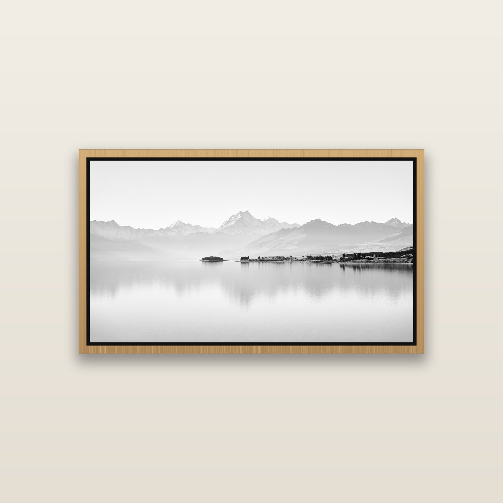 Cook's Elegance, Lake Pukaki — Natural framed metallic canvas print, small 81 × 46 cm. New Zealand fine art landscape wall art by Stephen Milner.