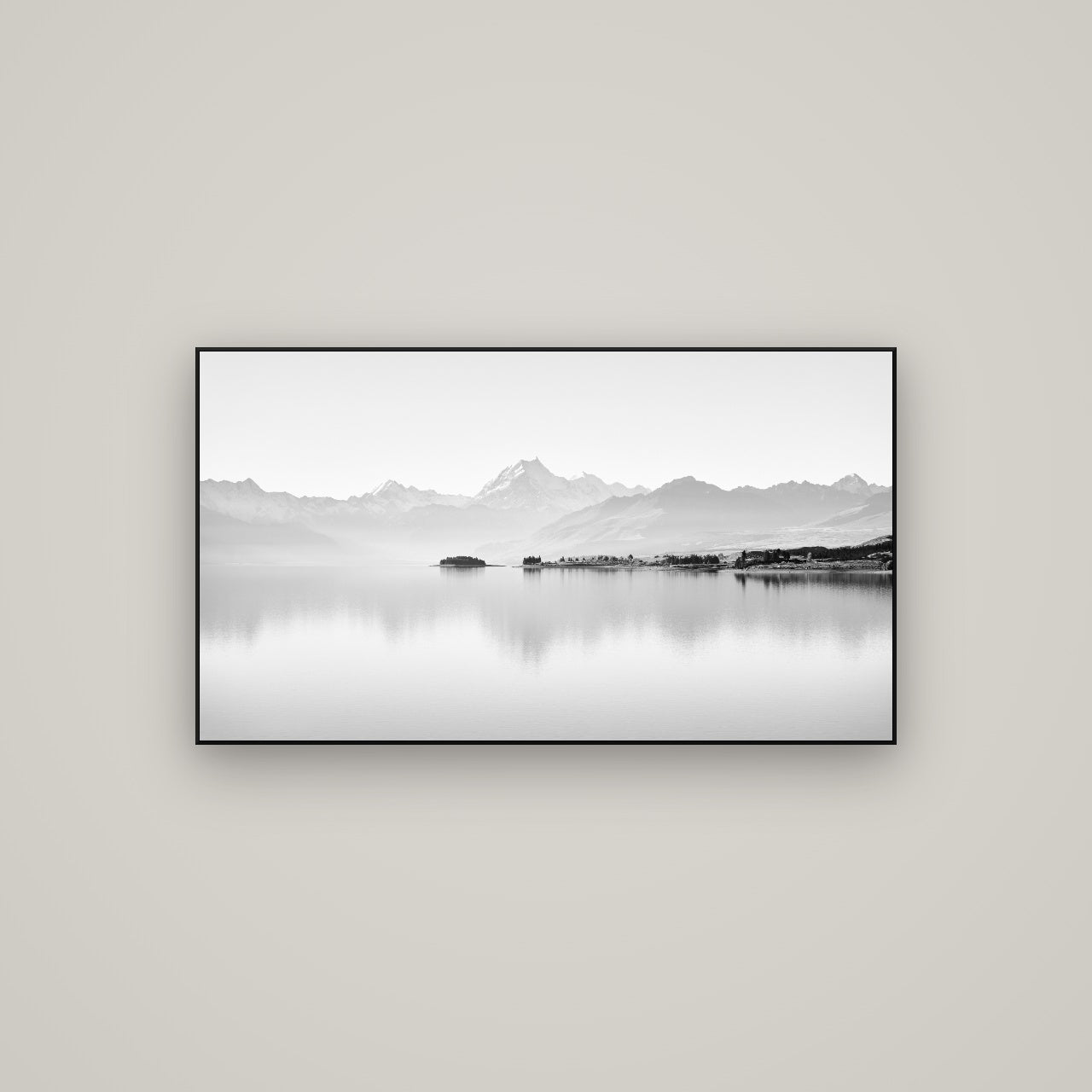 Cook's Elegance, Lake Pukaki — ArtBox Black, 107×60 cm. New Zealand fine art wall art by Stephen Milner.