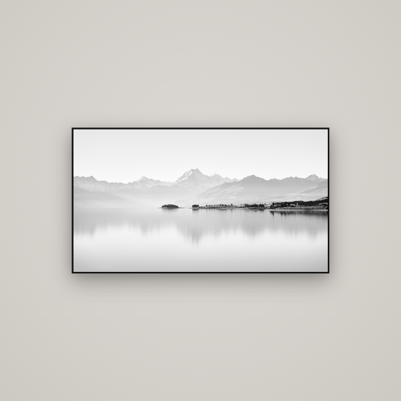 Cook's Elegance, Lake Pukaki — ArtBox Black, 107×60 cm. New Zealand fine art wall art by Stephen Milner.