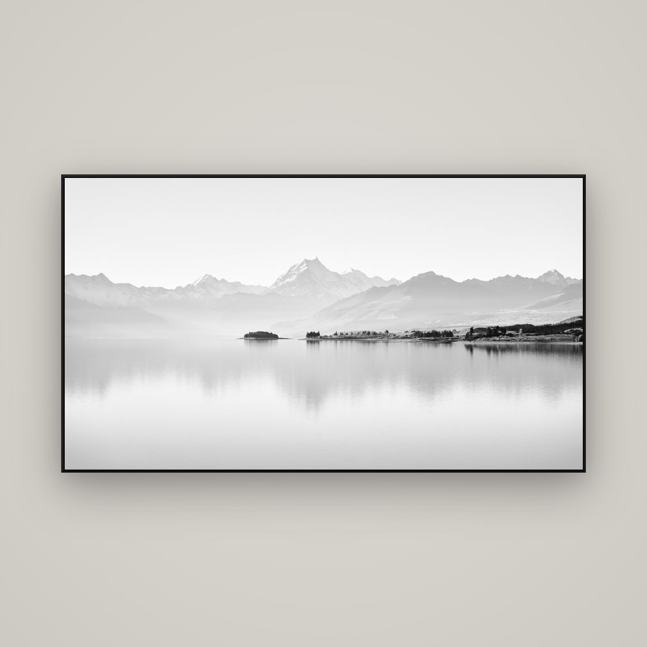 Cook's Elegance, Lake Pukaki — ArtBox Black, 160×90 cm. New Zealand fine art wall art by Stephen Milner.