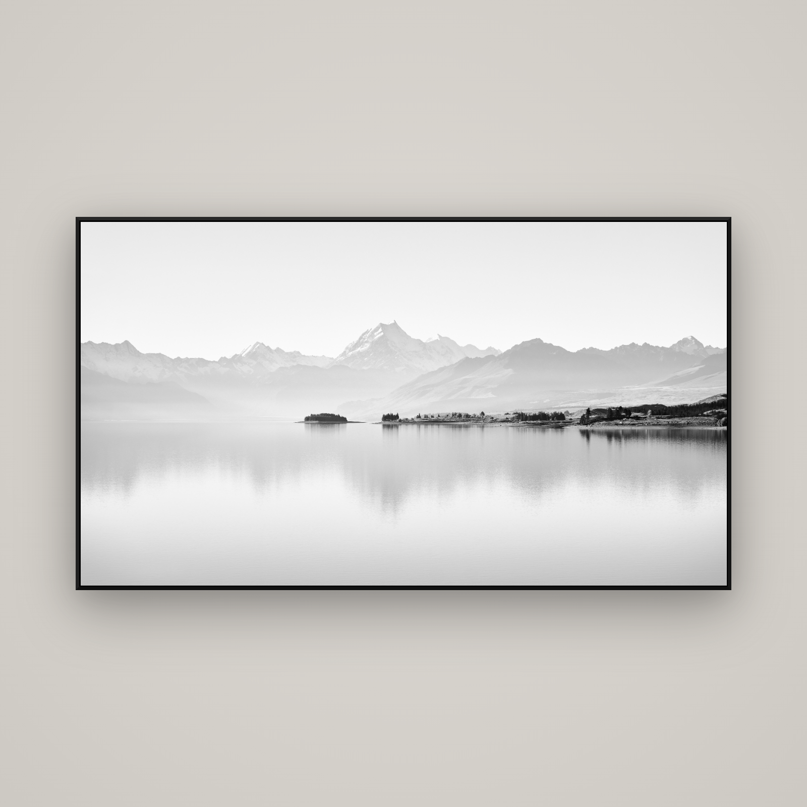 Cook's Elegance, Lake Pukaki — ArtBox Black, 160×90 cm. New Zealand fine art wall art by Stephen Milner.