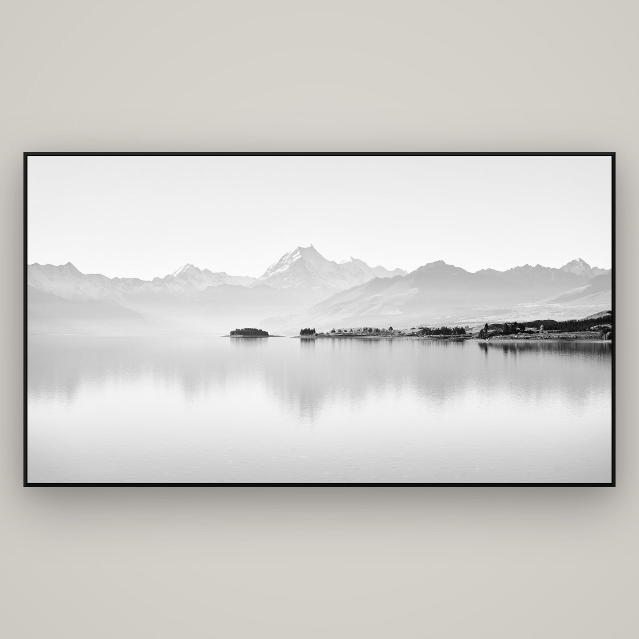 Cook's Elegance, Lake Pukaki — ArtBox Black, 196×110 cm. New Zealand fine art wall art by Stephen Milner.