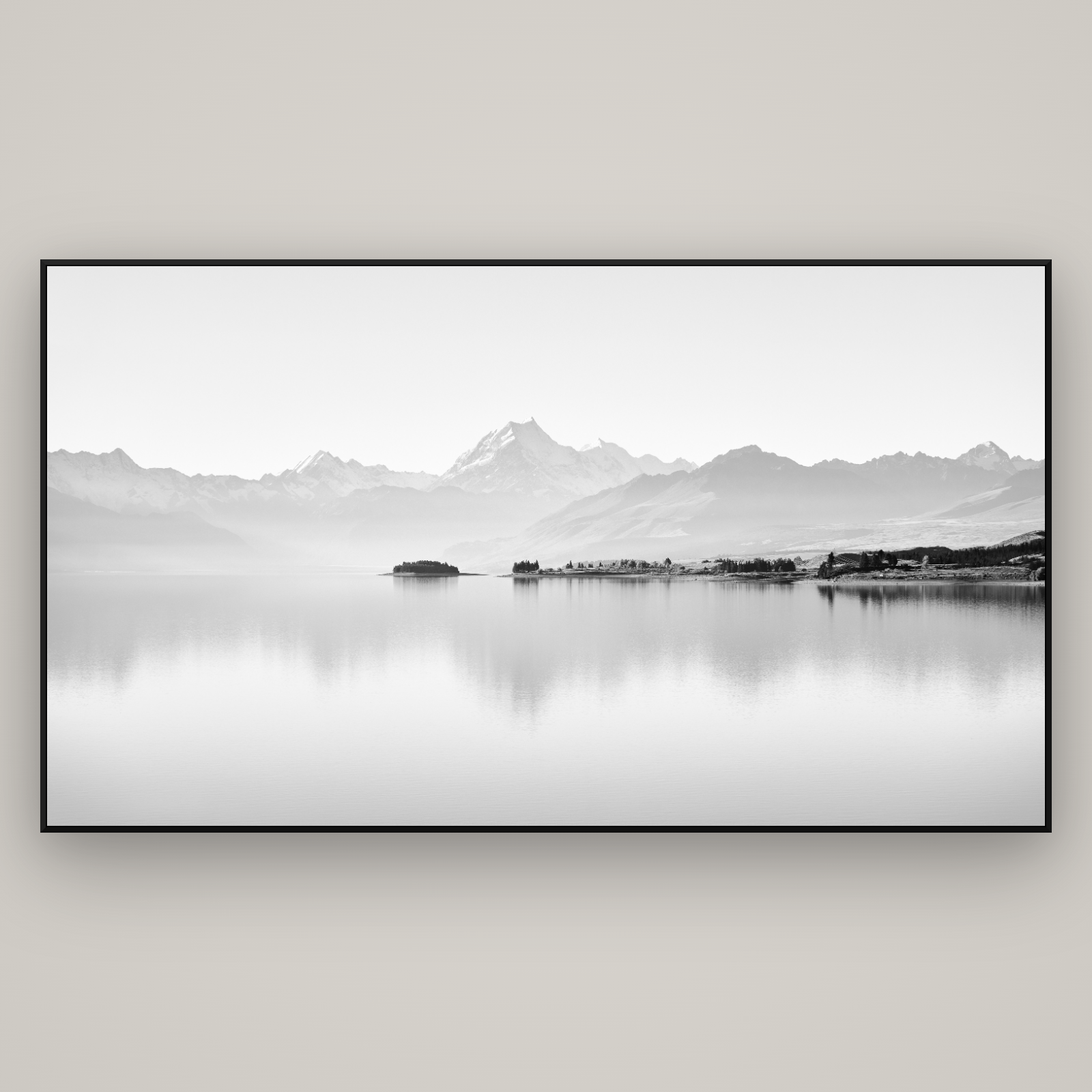 Cook's Elegance, Lake Pukaki — ArtBox Black, 196×110 cm. New Zealand fine art wall art by Stephen Milner.