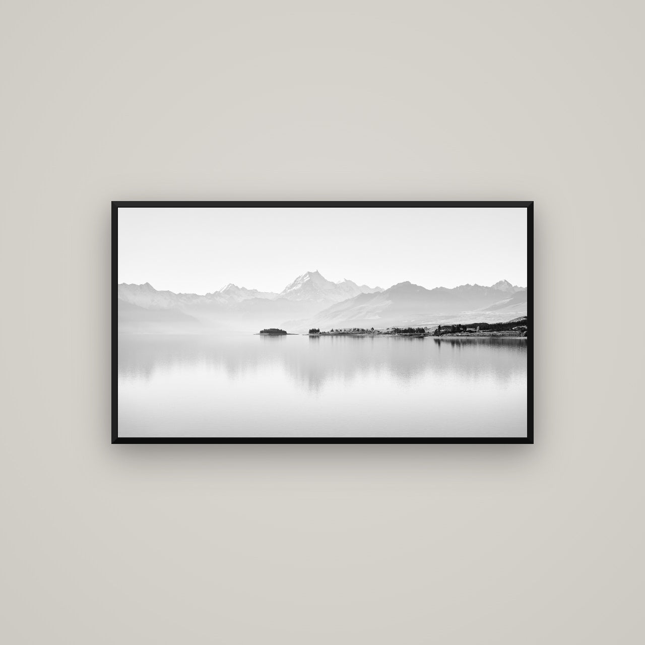 Cook's Elegance, Lake Pukaki — Basel Black, 107×60 cm. New Zealand fine art wall art by Stephen Milner.