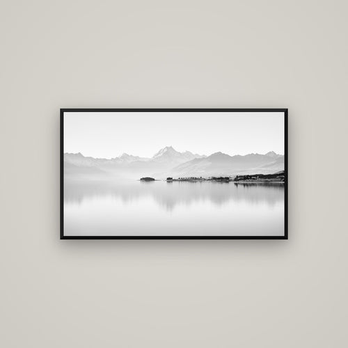 Cook's Elegance, Lake Pukaki — Basel Black, 107×60 cm. New Zealand fine art wall art by Stephen Milner.
