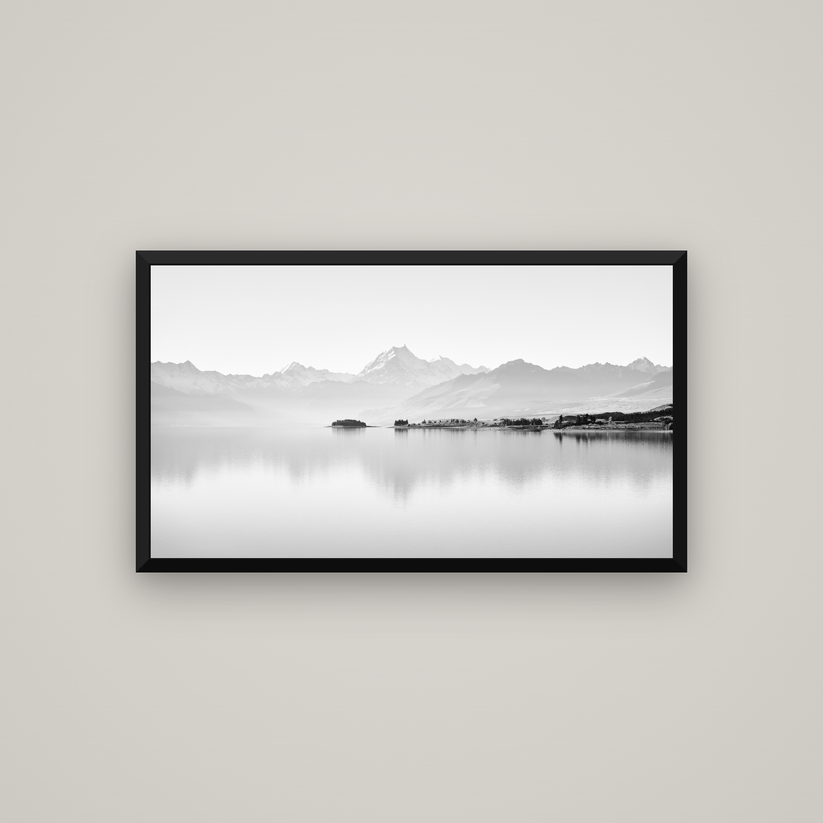 Cook's Elegance, Lake Pukaki — Basel Black, 107×60 cm. New Zealand fine art wall art by Stephen Milner.