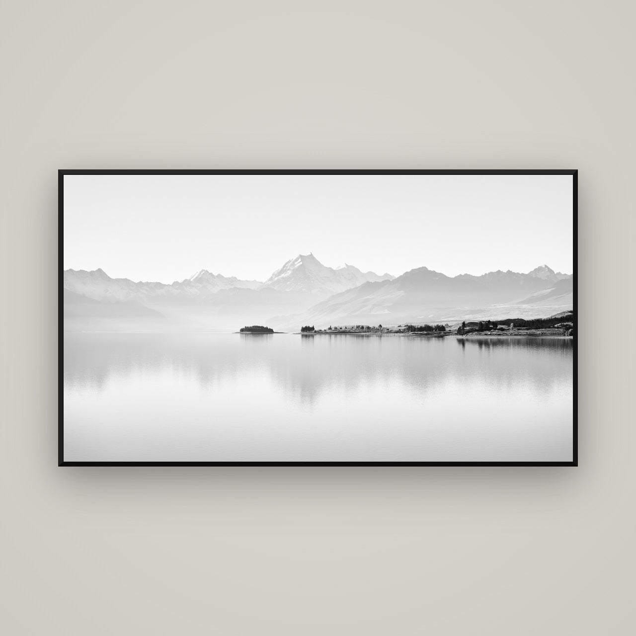 Cook's Elegance, Lake Pukaki — Basel Black, 160×90 cm. New Zealand fine art wall art by Stephen Milner.