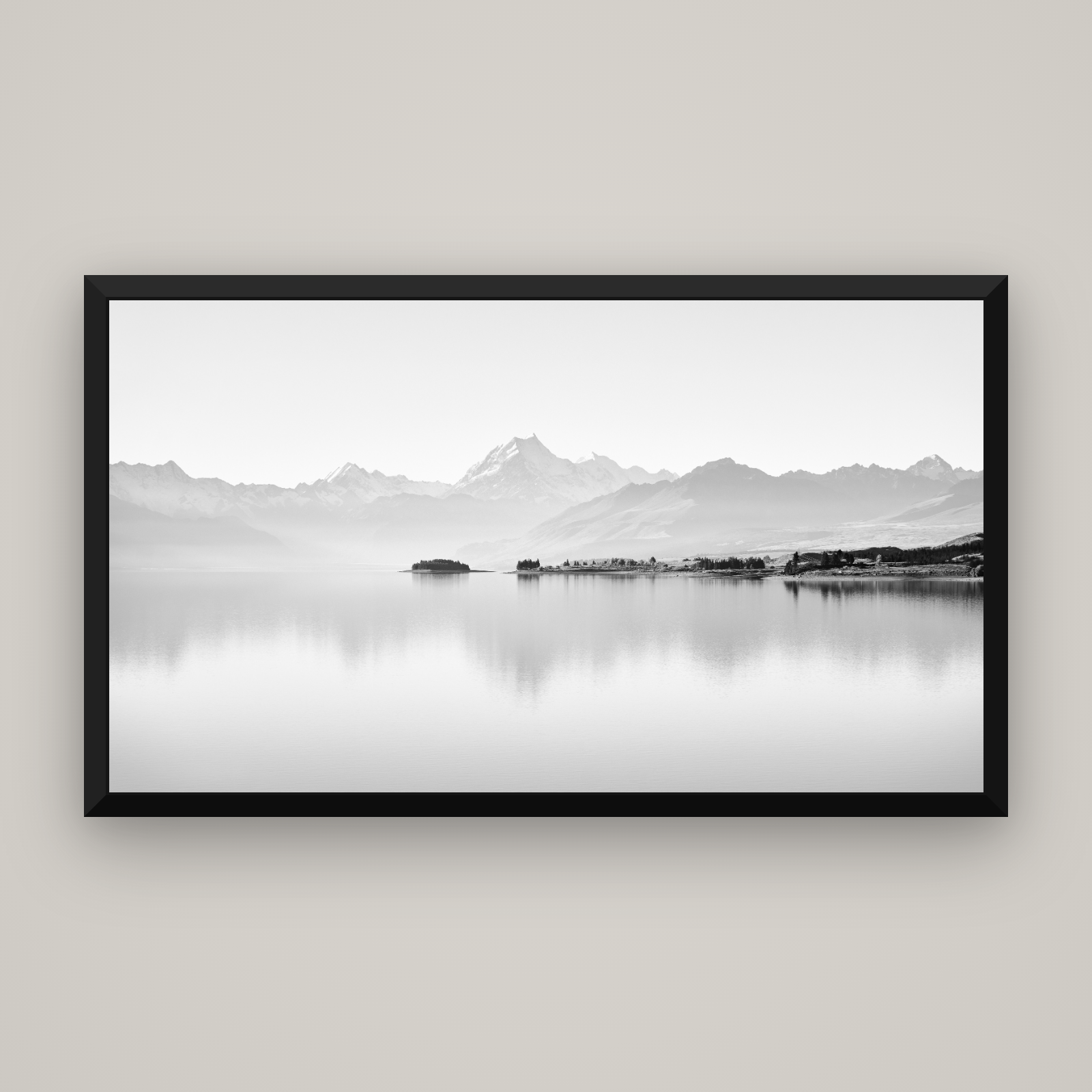 Cook's Elegance, Lake Pukaki — Basel Black, 160×90 cm. New Zealand fine art wall art by Stephen Milner.