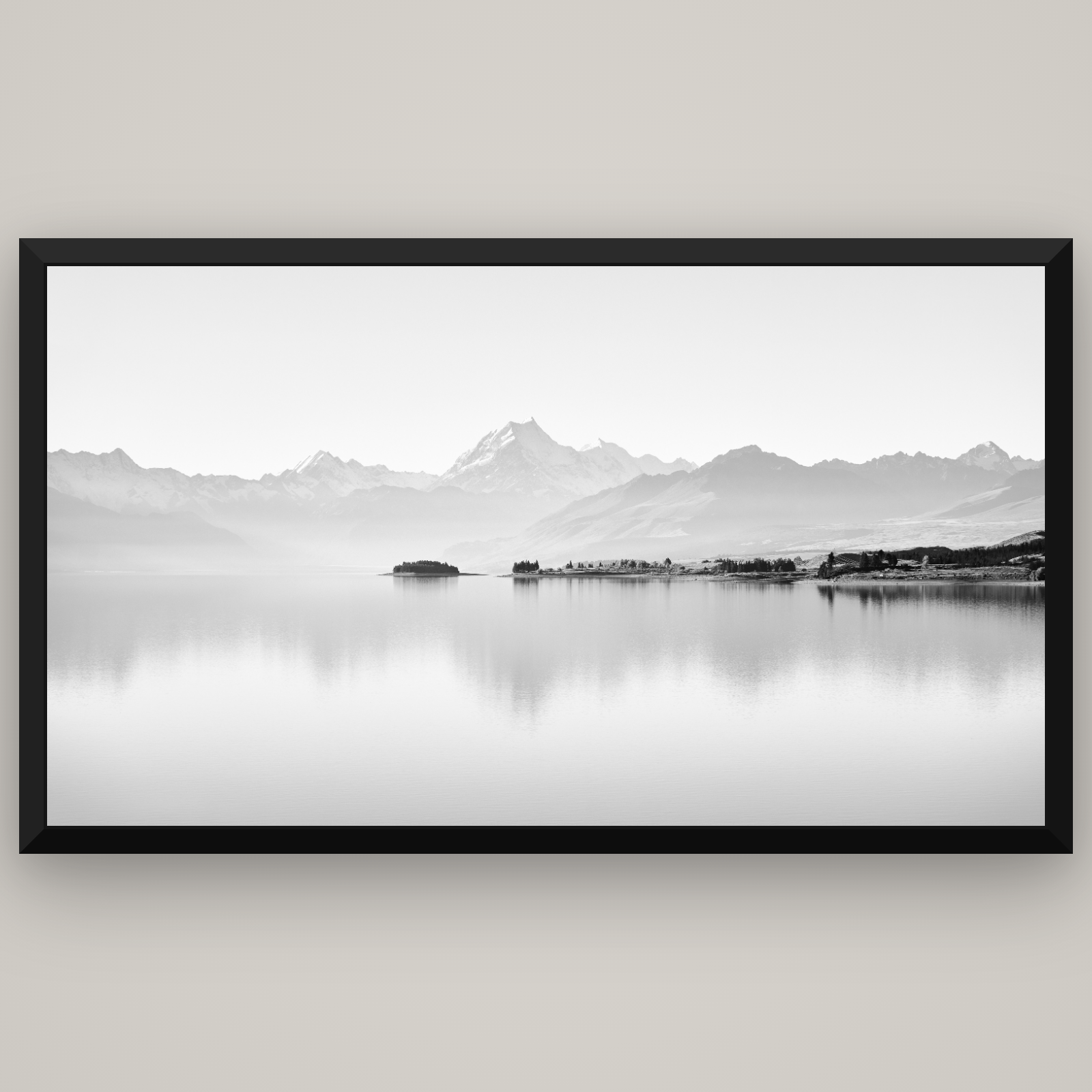 Cook's Elegance, Lake Pukaki — Basel Black, 196×110 cm. New Zealand fine art wall art by Stephen Milner.