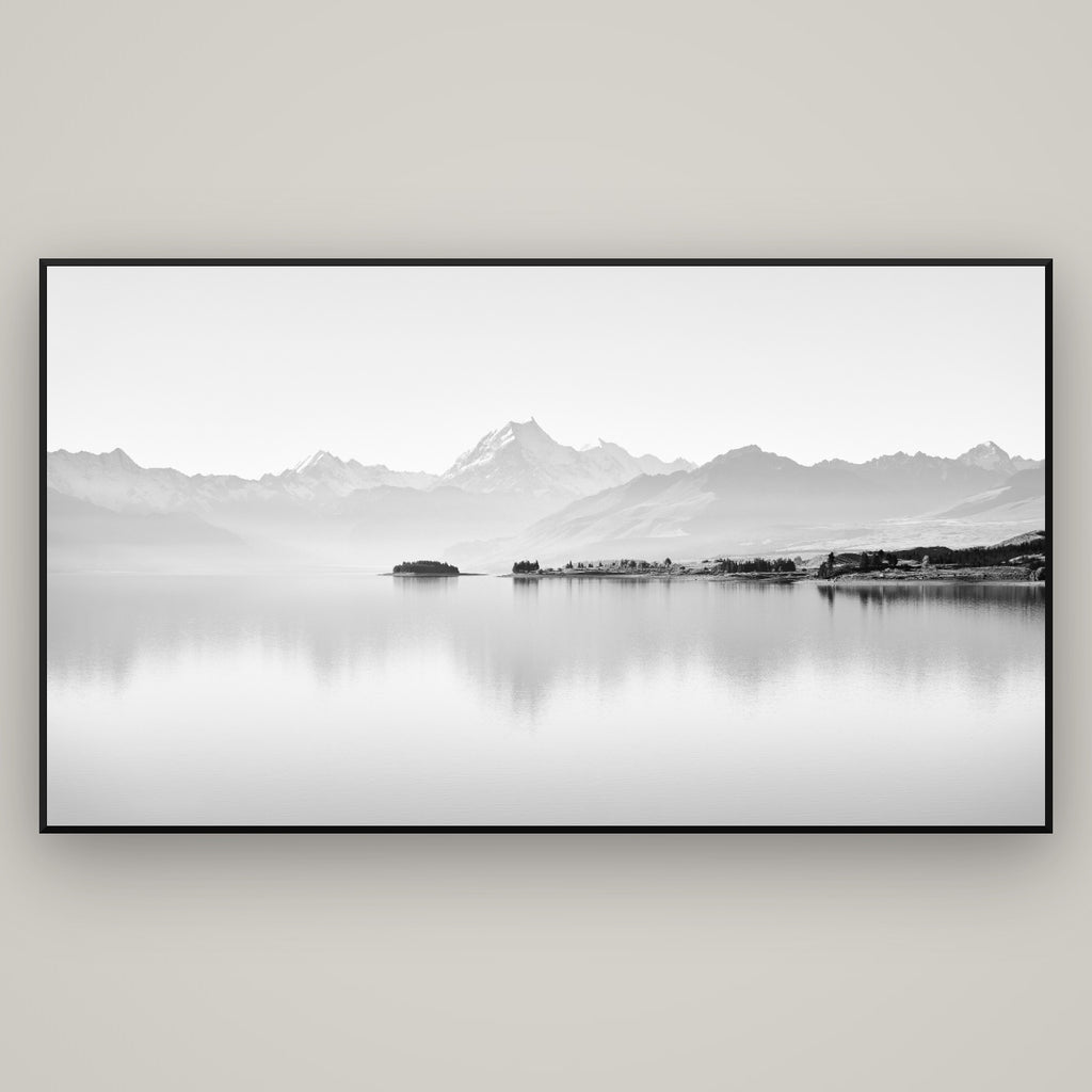 Cook's Elegance, Lake Pukaki — Basel Black, 196×110 cm. New Zealand fine art wall art by Stephen Milner.